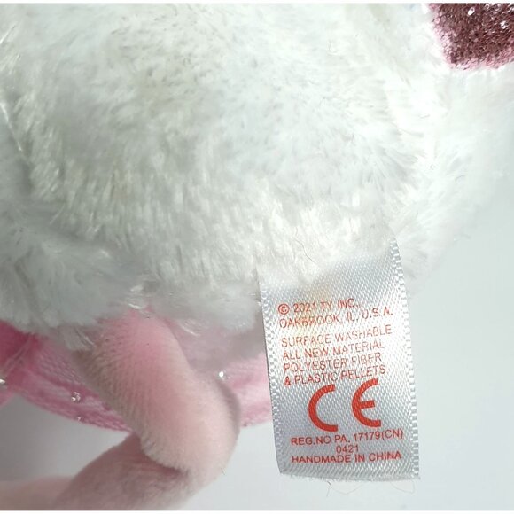 Ty Beanie Boos Nina Mouse Plush 7" White Pink Sparkly Ears Feet Glittered Accent - Picture 7 of 8